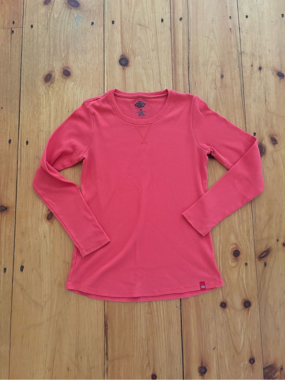 Dickies Coral Pink Waffle Knit Thermal Long Sleeve Top Size Medium